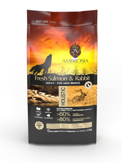 Εικόνα της Ambrosia Grain Free Adult Mini Sensitive Fresh Salmon & Rabbit 1,5kg