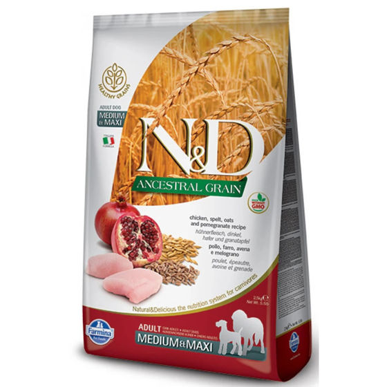 Εικόνα της N&D Low Grain Chicken & Pomegranate Adult Medium & Maxi 2,5kg