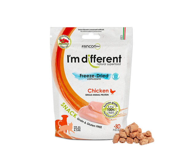 Εικόνα της I`m Different Λιχουδιά Freeze-Dried Για Σκύλους και Γάτες με Κοτόπουλο 80pcs