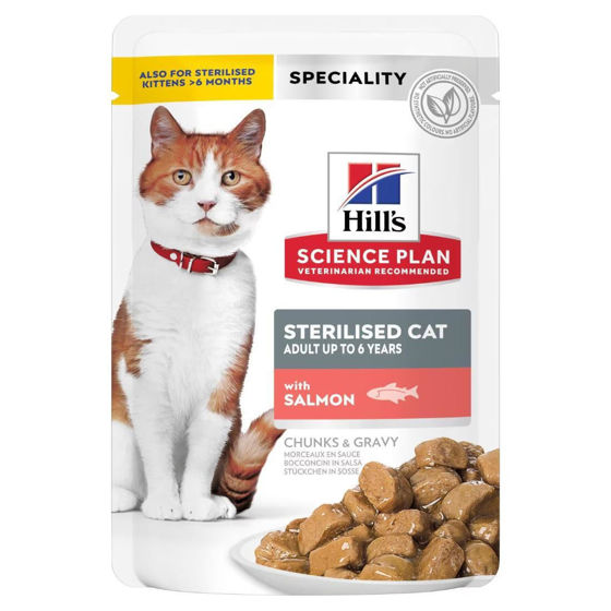 Εικόνα της Hill’s Science Plan Sterilized Υγρή Τροφή Γάτας με Σολωμός 85gr (Φακελάκι) 2+1 Δώρο