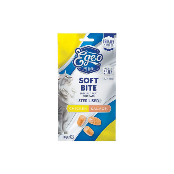 Εικόνα της Egeo Λιχουδιές Γάτας Soft Bites Sterilized Κοτόπουλο & Σολωμό 3x10gr