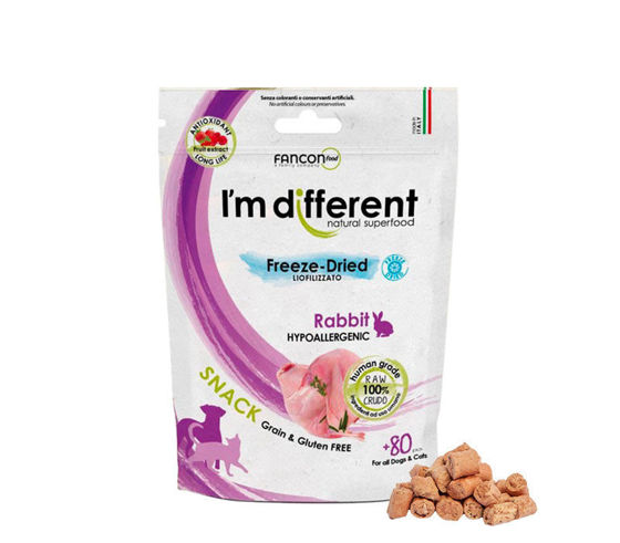 Εικόνα της I`m Different Λιχουδιά Freeze-Dried Για Σκύλους και Γάτες με Κουνέλι 80pcs