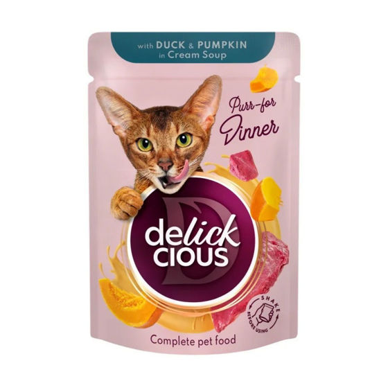 Εικόνα της Delickcious Πλήρης Υγρή Τροφή Γάτας Πάπια & Κολοκύθα 85gr