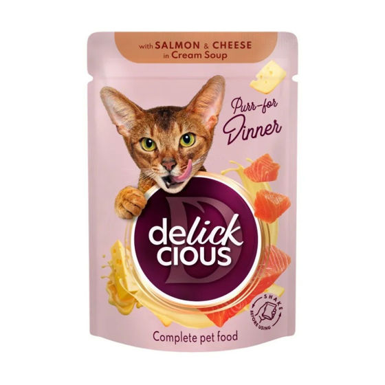 Εικόνα της Delickcious Πλήρης Υγρή Τροφή Γάτας Σολωμός & Τυρί 85gr