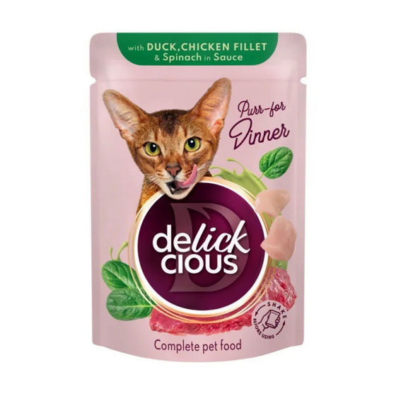 Εικόνα της Delickcious Πλήρης Υγρή Τροφή Γάτας Πάπια & Σπανάκι 85gr