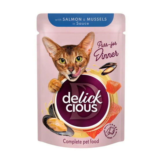 Εικόνα της Delickcious Πλήρης Υγρή Τροφή Γάτας Σολωμός & Μύδια 85gr