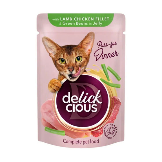Εικόνα της Delickcious Πλήρης Υγρή Τροφή Γάτας Αρνί & Φασολάκια 85gr